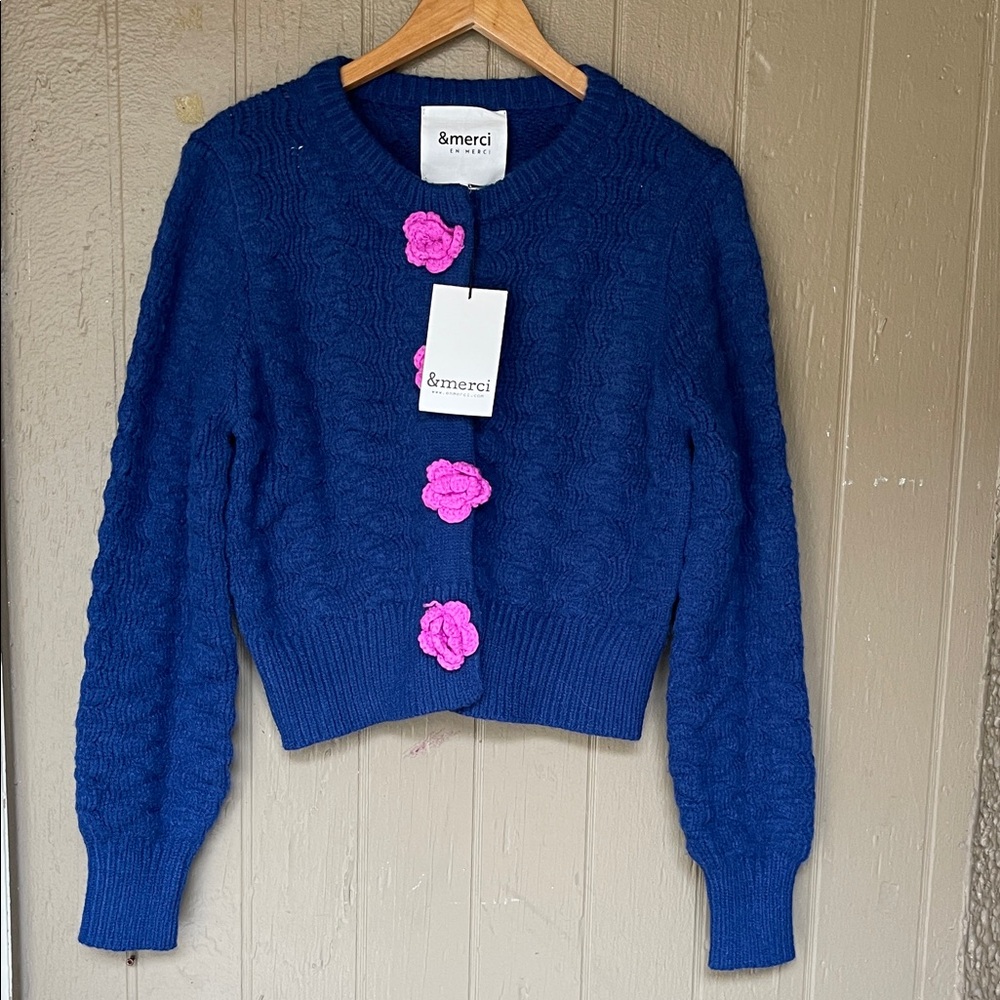 & Merci En Merci The Huxley Sweater cardigan in navy Size M - Picture 2 of 9